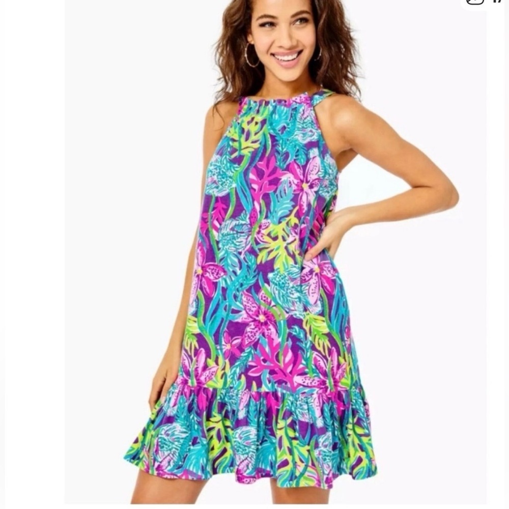 Lilly Pulitzer Saira Halter Dress Purple Pigment Party All The Tide est Size XS